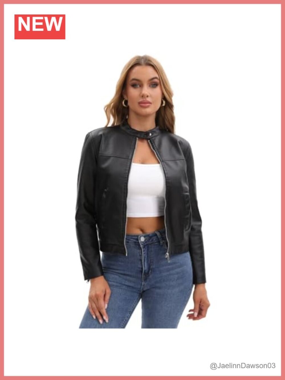 Women's Faux Leather Motorcycle Jacket Casual Zip-Up Biker Coat